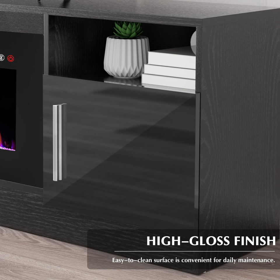 Lemberi Fireplace tv Stand with 36 inch Fireplace Up to 90" TVs, LED Light Entertainment Center and Storage, 80" Modern Wood Media TV Console with Highlight Cabinet for Living Room (White)