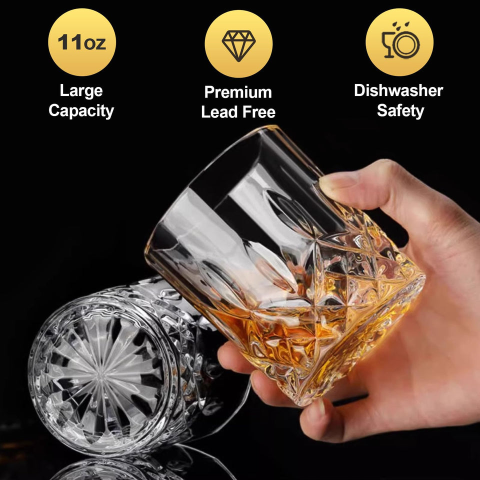 Triplorare Whiskey Glasses Set of 6, 11 OZ Old-Fashioned, Rum & Scotch Glasses