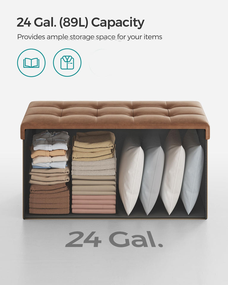 SONGMICS MAZIE Collection - 30 Inches Storage Ottoman Bench with Flipping Lid, Storage Chest Footstool, Load 660 lb, for Entryway, Living Room, Bedroom, Synthetic Leather, Black ULSF45BK