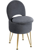 GREENSTELL Small Vanity Stool Chair with Storage and Folding Back, 13" x 13" x 17.7" Faux Fur Soft Ottoman for Teenager, 4 Metal Legs with Anti-Slip Feet, Furry Padded Seat for Makeup, Bedroom, White