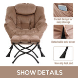 LITA Lazy Chair with Ottoman, Modern Accent Leisure Upholstered Lazy Sofa Armchair, Contemporary Lounge Reading Chair with Armrests and a Side Pocket for Living Room, Bedroom & Small Space, Dark Grey