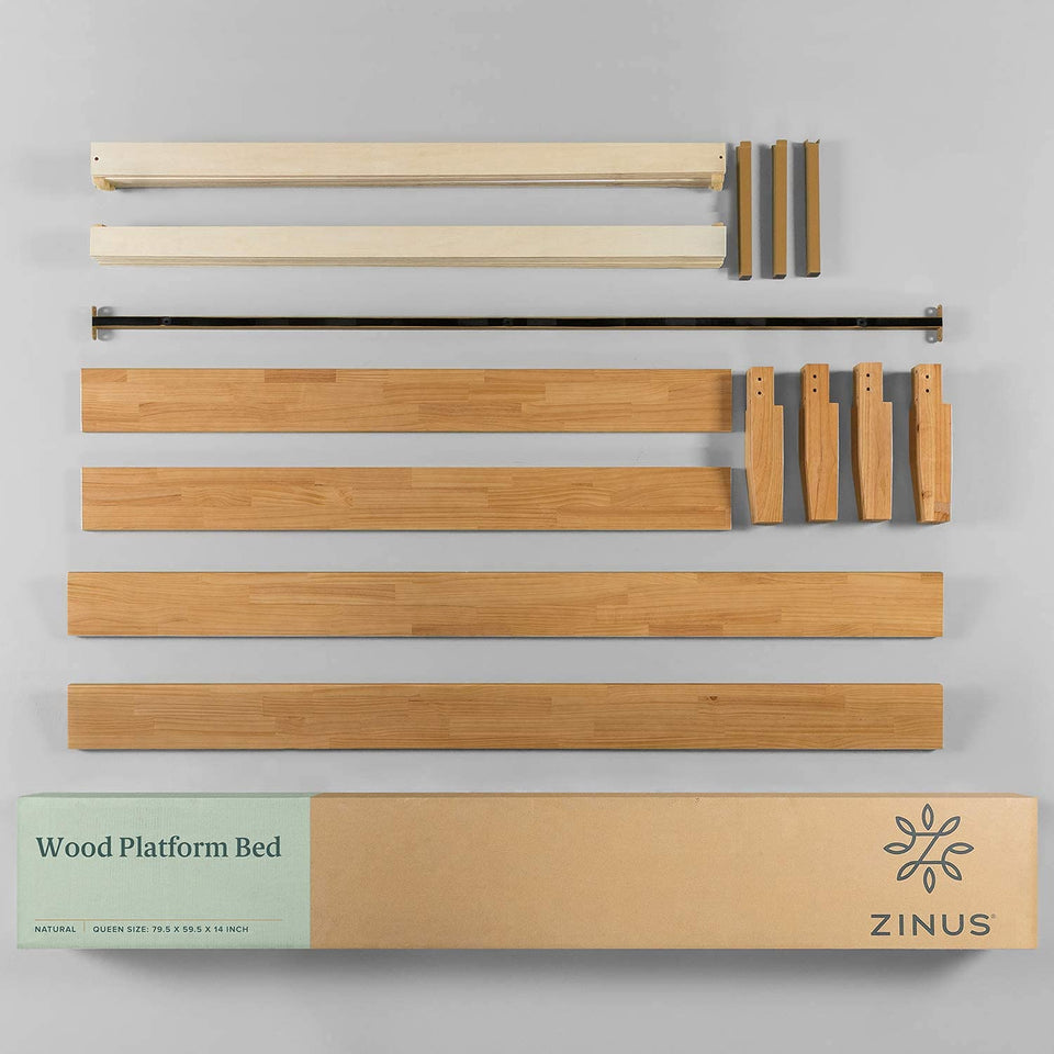 ZINUS Vivek Deluxe Wood Platform Bed Frame with Headboard, Wood Slat Support, No Box Spring Needed, Easy Assembly, Queen