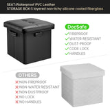 DocSafe Storage Ottoman with Lock,Fireproof Folding Ottoman Foot Rest Stool Storage Chest with Storage Safe for Important Documents,Waterproof 17 Inches Short Ottoman Foot Stool with Handles,Black