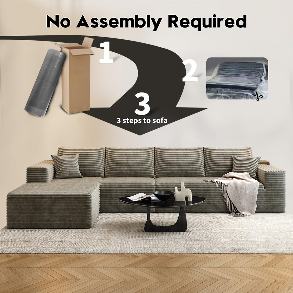 135.4" Cloud Modular Sectional Couch with 1 Ottoman,Modern Minimalist Upholstered Couches, Comfort U Shaped Sofa for Living Room,Deep Seat Corner Couch，No Assembly Required (Black,Left Facing Chaise)