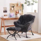 Welnow Lazy Chair with Ottoman, Modern Lounge Accent Chair with Armrests and a Side Pocket, Leisure Sofa Armchair, Reading Armchair with Footrest for Small Space, Dark Grey