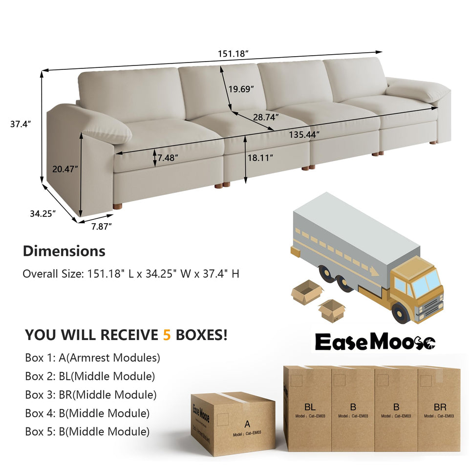 EASE MOOSE Leather Sectional Couch, Oversized Modular Sectional Sofas, Wide Deep Seat Modular Couch, Scratch Resistant Faux Leather Material, L Shaped Sofa for Big Spaces,Beige
