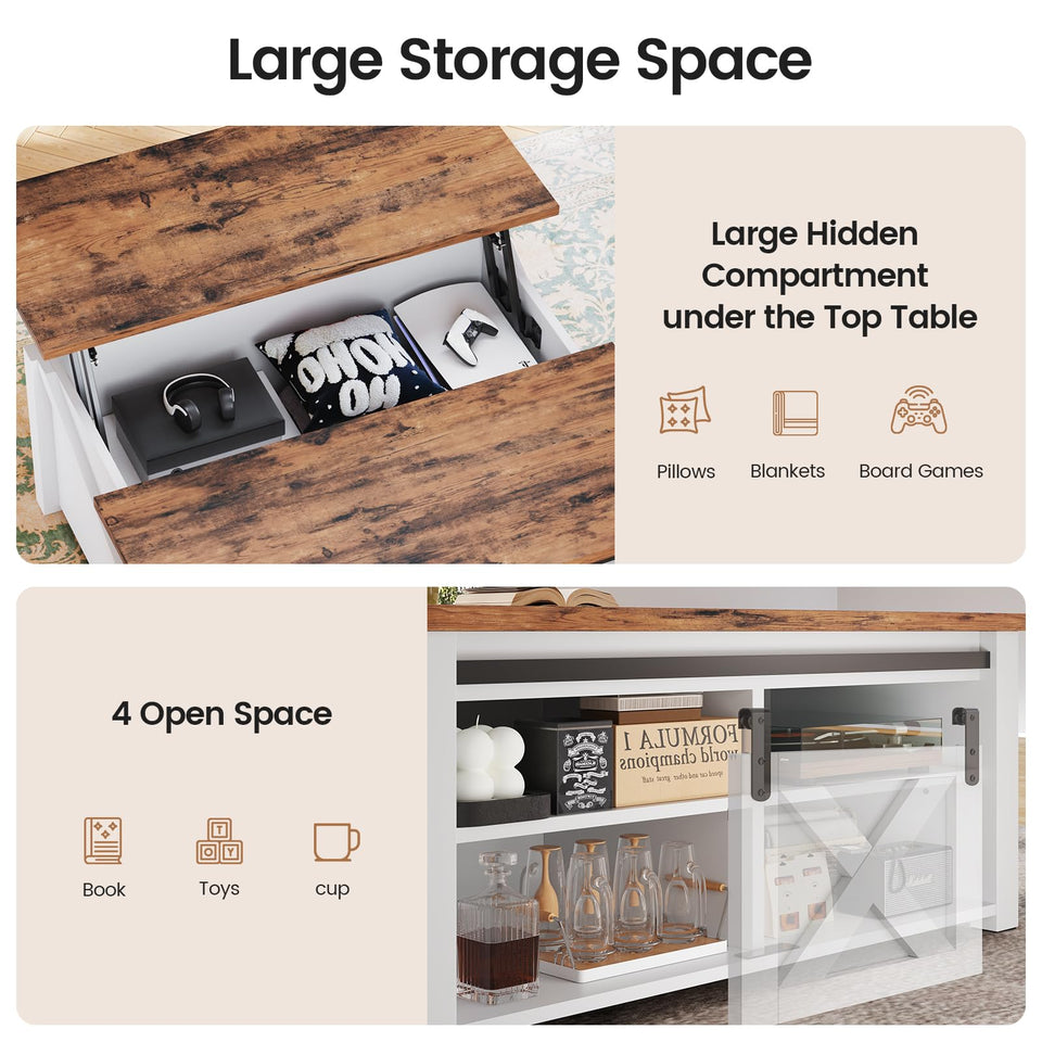 SEDETA 31.5" Lift Top Coffee Table with Storage, Square Coffee Tables for Living Room, Farmhouse Coffee Table with Large Hidden Storage Compartment and Adjustable Shelves, Black