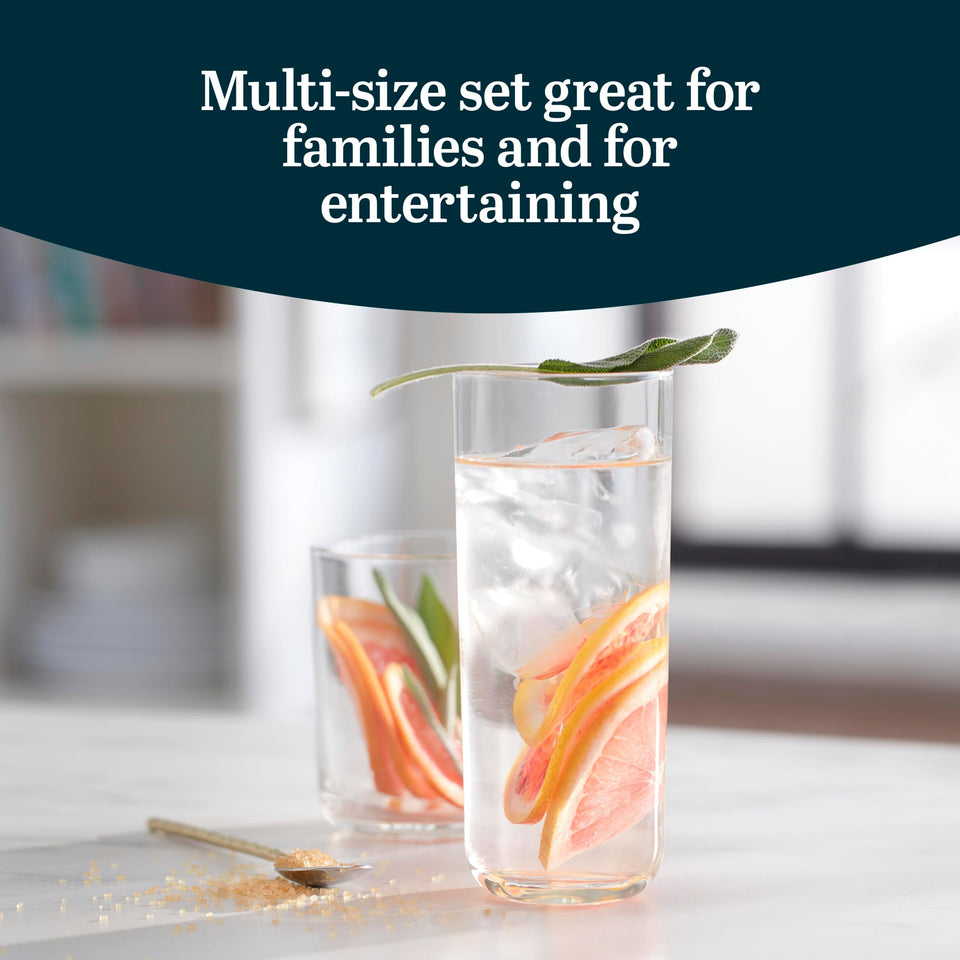 Libbey Ascent Tumbler and Rocks Drinking Glasses Set of 16, Glass Drinking Glasses with Curvature, Versatile Glassware Set for Parties and More