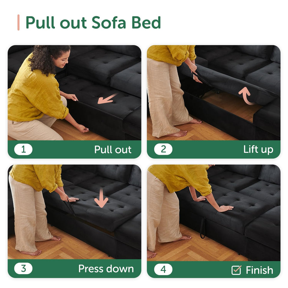 HONBAY Sectional Sleeper Sofa Pull Out Bed with Storage Chaise, Sectional Sofa Couch, Sleeper Couch Bed for Living Room, Dark Grey