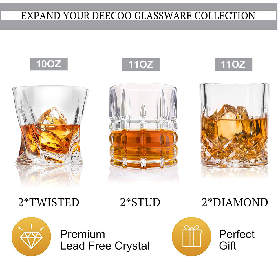 DeeCoo Premium 10, 11 OZ Scotch Glasses - Old Fashioned Whiskey Glasses/Style Glassware for Bourbon/Rum/Bar Tumbler Set of 6