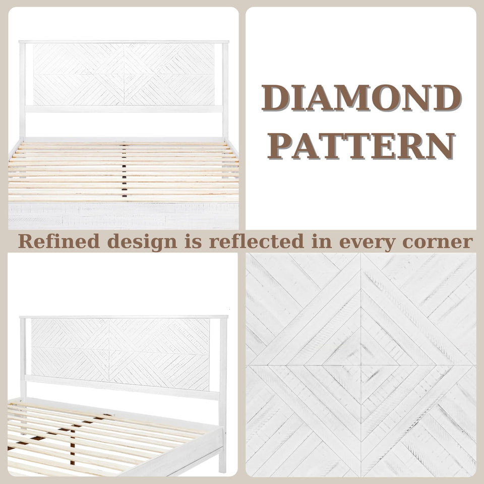 Bme Vivian 14 Inch Deluxe Bed Frame with Headboard, Rustic & Scandinavian Style with Solid Acacia Wood, No Box Spring Needed, 12 Strong Wood Slat Support, Easy Assembly, King, Rustic Golden Brown