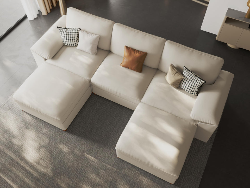 EASE MOOSE Leather Sectional Couch, Oversized Modular Sectional Sofas, Wide Deep Seat Modular Couch, Scratch Resistant Faux Leather Material, L Shaped Sofa for Big Spaces,Beige