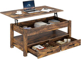 Rolanstar Coffee Table, Lift Top Coffee Table with Drawers and Hidden Compartment, Retro Central Table with Wooden Lift Tabletop, for Living Room,Espresso