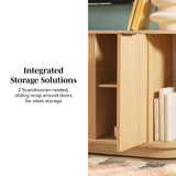 Walker Edison Chloe Reeded TV Stand with Fireplace Insert, 75 Inch, 70 Inch, Coastal Oak