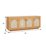 Walker Edison Sasha 4-Door Reeded Sideboard Buffet with Cord Management, 70 Inch, Coastal Oak