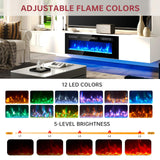 oneinmil 70" Floating TV Stand with 36" Electric Fireplace, Wall Mounted Fireplace Entertainment Center with Storage, Fire Place TV Console for Living Room, All Black