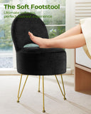GREENSTELL Small Vanity Stool Chair with Storage and Folding Back, 13" x 13" x 17.7" Faux Fur Soft Ottoman for Teenager, 4 Metal Legs with Anti-Slip Feet, Furry Padded Seat for Makeup, Bedroom, White