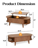 Pruchant Oval Lift Top Coffee Table with Storage, 47.2" Mid Century Modern Living Room Center Table with 180° Sliding Tambour Door, Wood Fluted Coffee Table for Home Office, Walnut