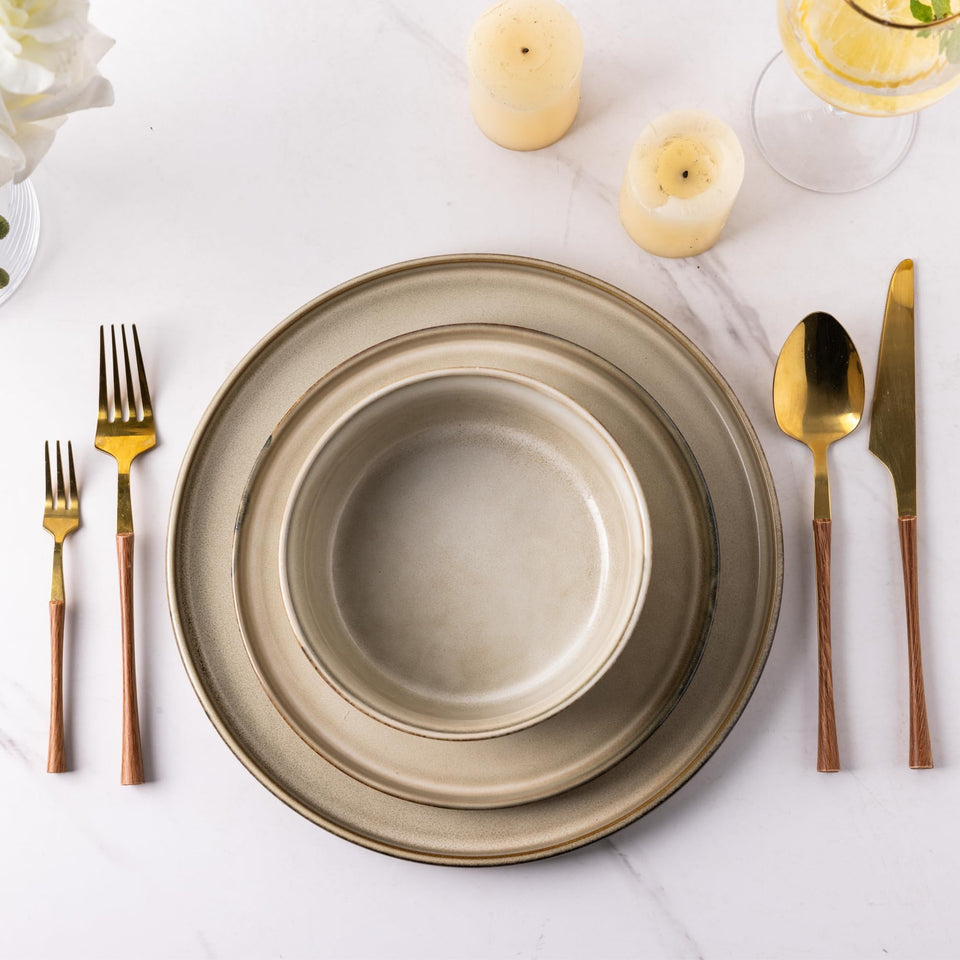 GBHOME Ceramic Dinnerware Sets for 8, 24 Pieces Stoneware Plates and Bowls Sets, Scratch Resistant Dishes, Dishwasher & Microwave Safe, Reactive Glaze-Green Wheat