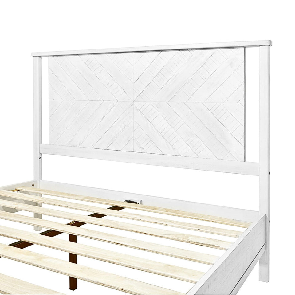 Bme Vivian 14 Inch Deluxe Bed Frame with Headboard, Rustic & Scandinavian Style with Solid Acacia Wood, No Box Spring Needed, 12 Strong Wood Slat Support, Easy Assembly, King, Rustic Golden Brown