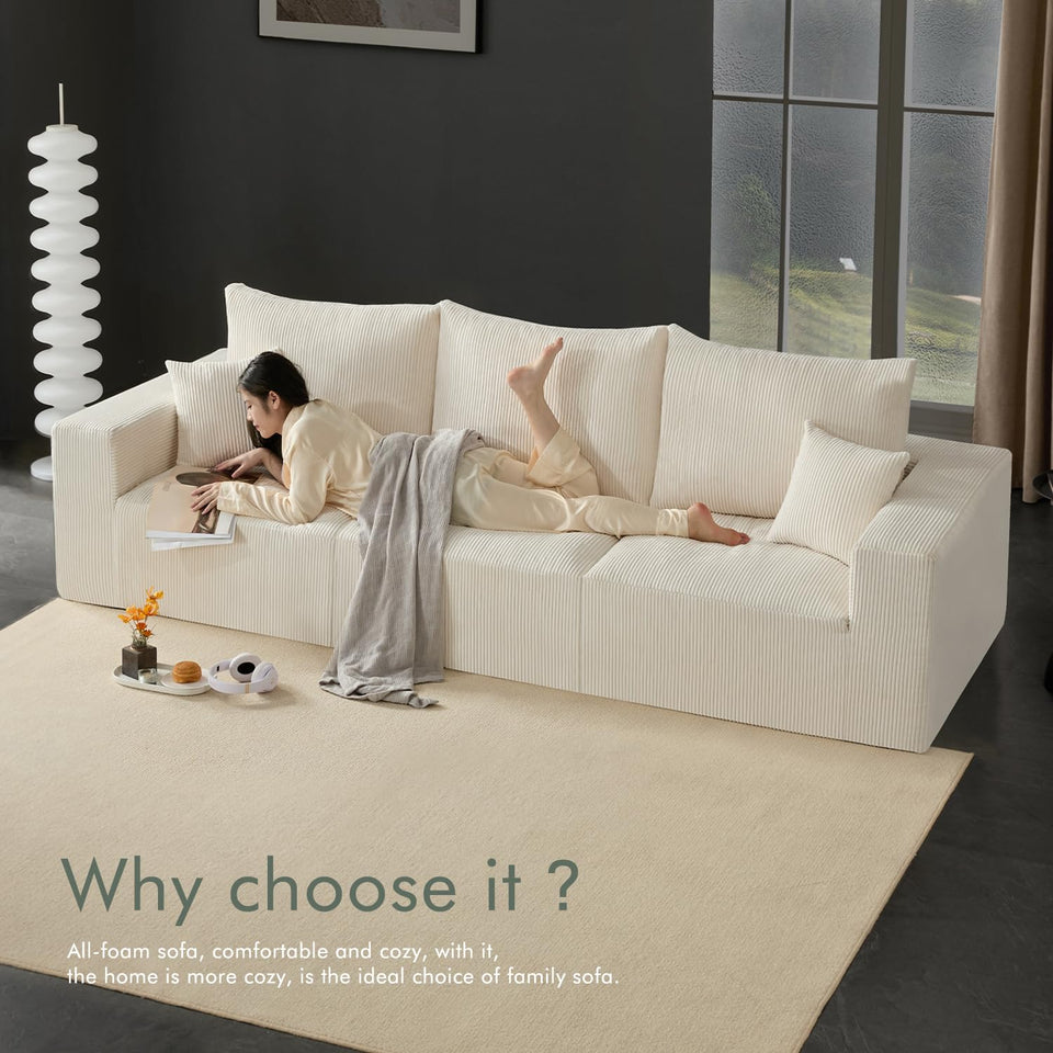 Boneless Sectional Cloud Couch Sofa for Living Room, 112" U-Shaped Modular Modern Lounge Sleeper Black Couches with Chaise, No Assemble, Cordury Compression Upholstered Sofas