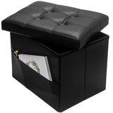 Bsketa Storage Ottoman, Folding Foot Stool with Thicker Foam Padded Seat Small Leather Storage Ottoman Bench Foot Rest for Living Room Foldable Coffee Table 17x13x13in,Black