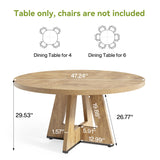 LITTLE TREE Round Dining Table for 4-6 People, 47 Inches Dining Room Table with Wooden Pedestal Base, Brown Dinner Tables, Circle Kitchen Tables for Dining Room, Kitchen, Living Room(Table Only)