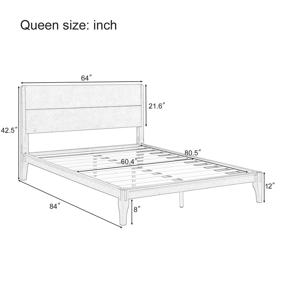 Merax Queen Size Bamboo Platform Bed, Mid-Century Modern Bed Frame with Tall Headboard, Solid Sustainable Bedframe Queen-size, Wood Slat Support, No Box Spring Needed, Easy Assembly, Noise Free, Brown