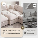 Siiejia Modular Sectional Sofa Modern Oversized Cloud Couch with Movable Ottoman 7 Seater L-Shaped Sofas Comfy Couches for Living Room Spacious Space Office Lounge, Beige