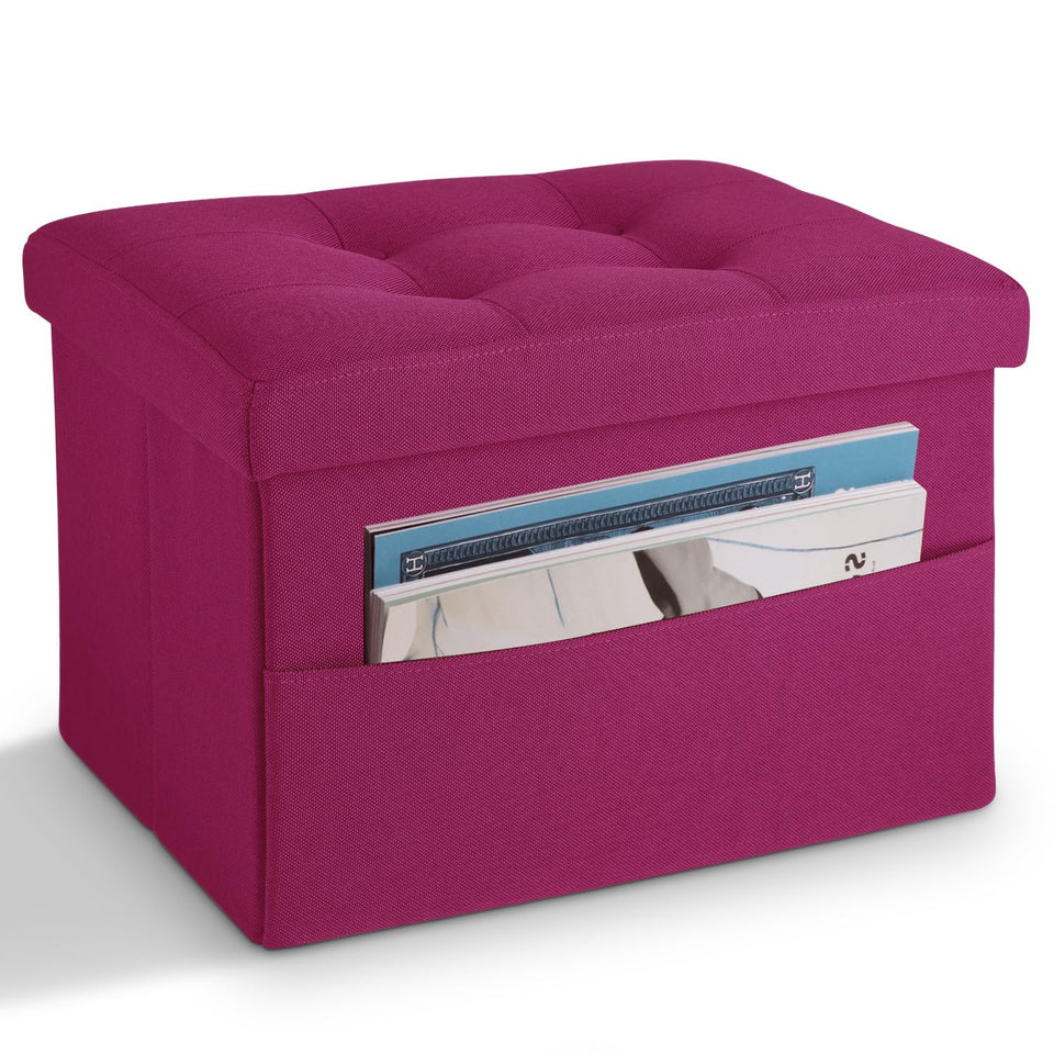 LINMAGCO Ottoman Storage Ottoman with Storage Small Foot Rest Stool Under Desk Stool Short Folding Footrest Linen Cloth Dark Gray 16X12X12IN