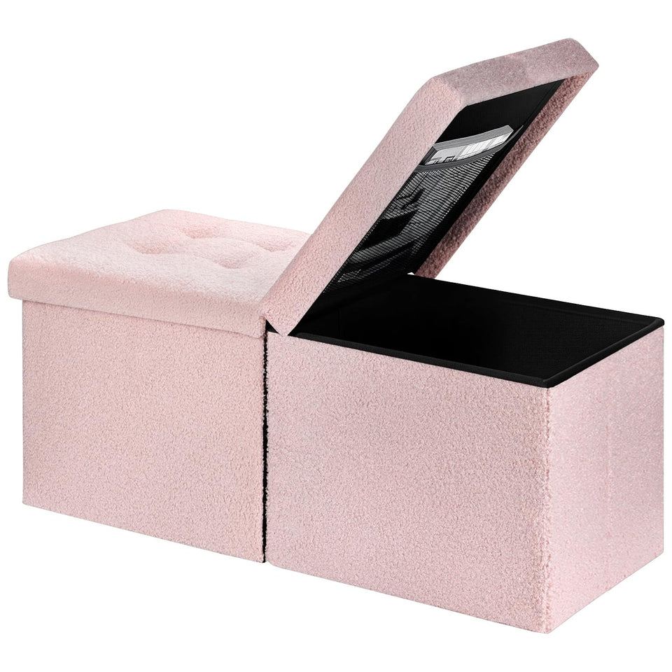 AmasSmile Footrest Ottoman Bench with Storage,34Inch Black Leather Footstool, Coffee Table, Padded Seat, Storage Chest,Blanket Store with Flipping Lid for Livingroom and Bedroom