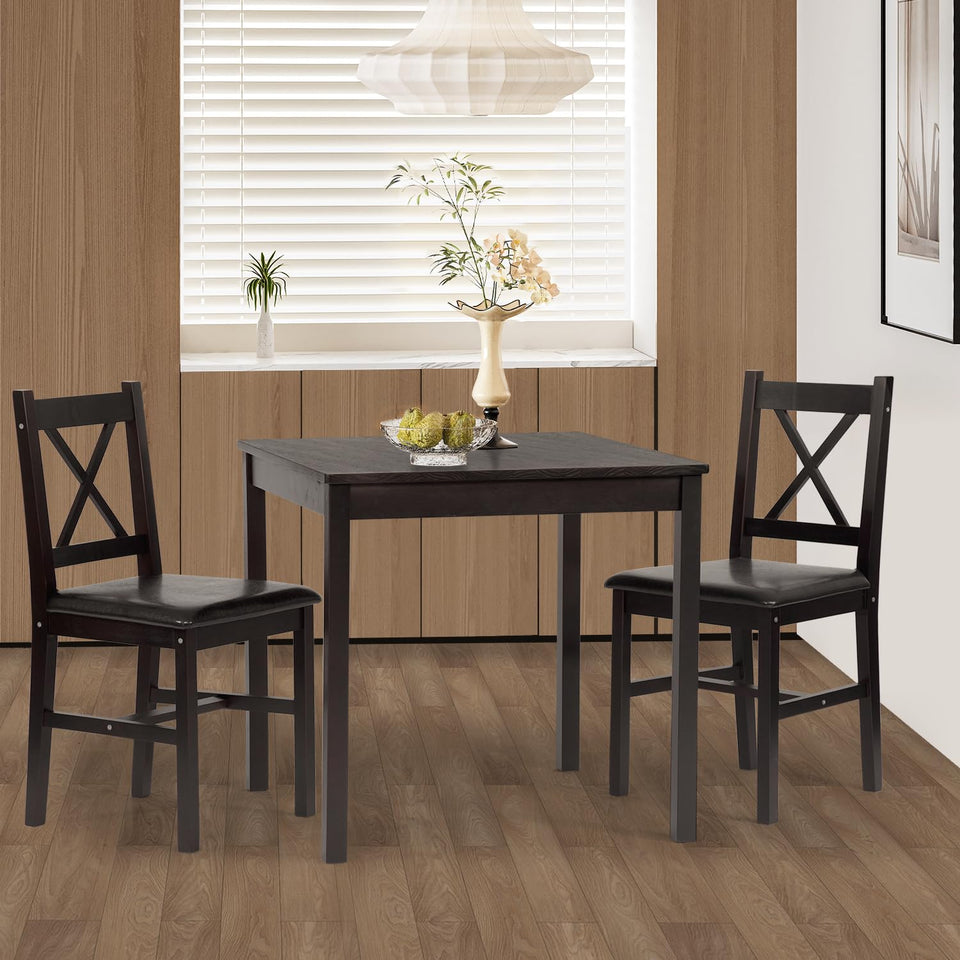 FDW | 5-Piece Solid Wood Dining Table Set for 4 | Brown | Pine Kitchen Table with Upholstered Chairs | Space-Saving Design | Smooth Easy-to-Clean Surface | for Dining Room, Apartment, Restaurant