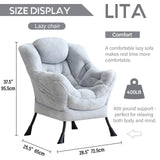 LITA Lazy Chair with Ottoman, Modern Accent Leisure Upholstered Lazy Sofa Armchair, Contemporary Lounge Reading Chair with Armrests and a Side Pocket for Living Room, Bedroom & Small Space, Dark Grey