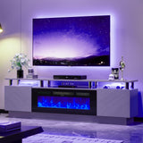 OneBlis 70" TV Stand for Living Room, Modern Entertainment Center & Media Console, Fits TVs up to 80", Storage Cabinet with Shelves, 36" Electric Fireplace with LED Flame (All Black)