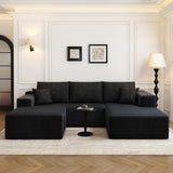 135.4" Cloud Modular Sectional Couch with 1 Ottoman,Modern Minimalist Upholstered Couches, Comfort U Shaped Sofa for Living Room,Deep Seat Corner Couch，No Assembly Required (Black,Left Facing Chaise)