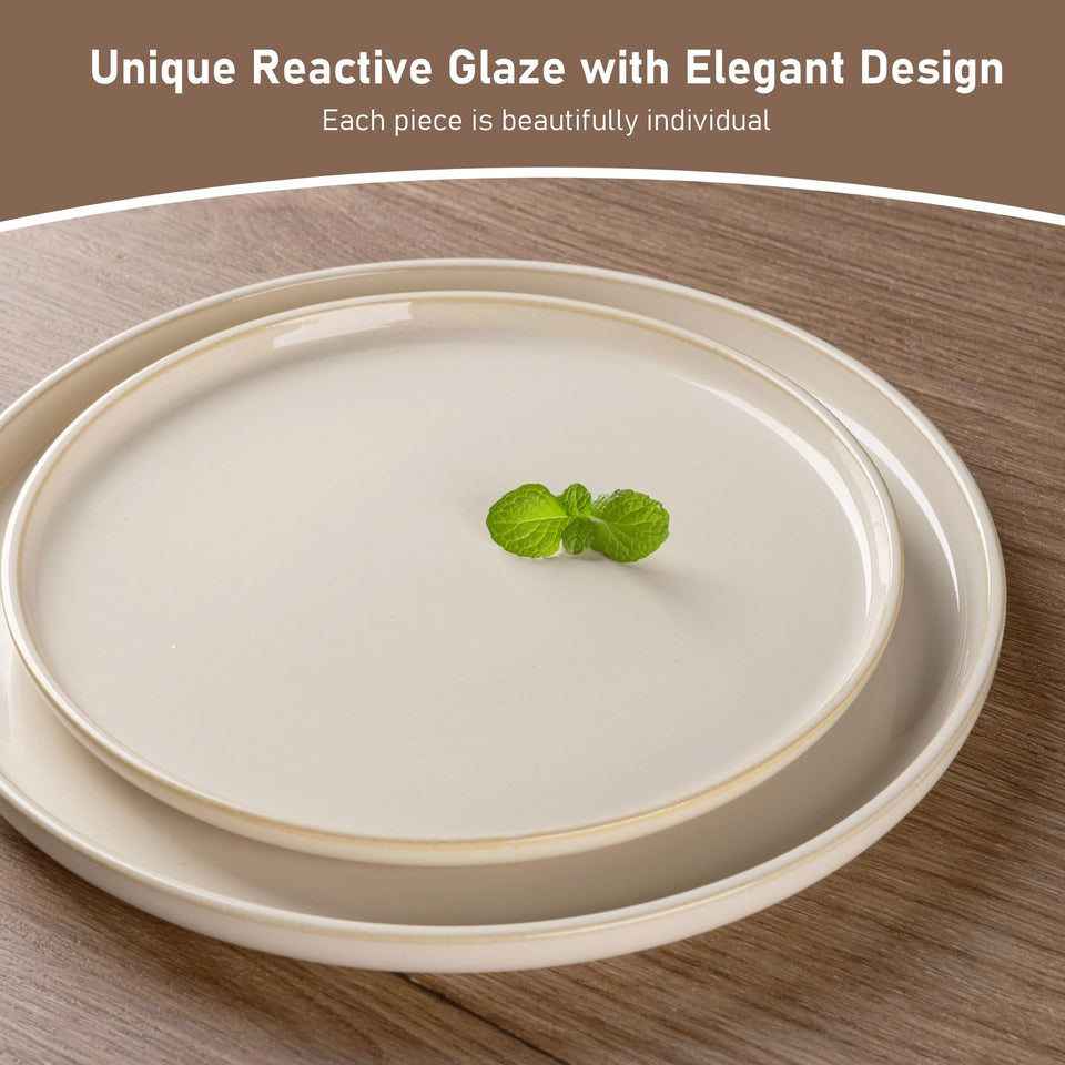 GBHOME Ceramic Dinnerware Sets for 8, 24 Pieces Stoneware Plates and Bowls Sets, Scratch Resistant Dishes, Dishwasher & Microwave Safe, Reactive Glaze-Green Wheat