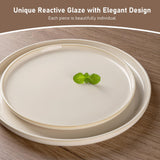 GBHOME Ceramic Dinnerware Sets for 8, 24 Pieces Stoneware Plates and Bowls Sets, Scratch Resistant Dishes, Dishwasher & Microwave Safe, Reactive Glaze-Green Wheat