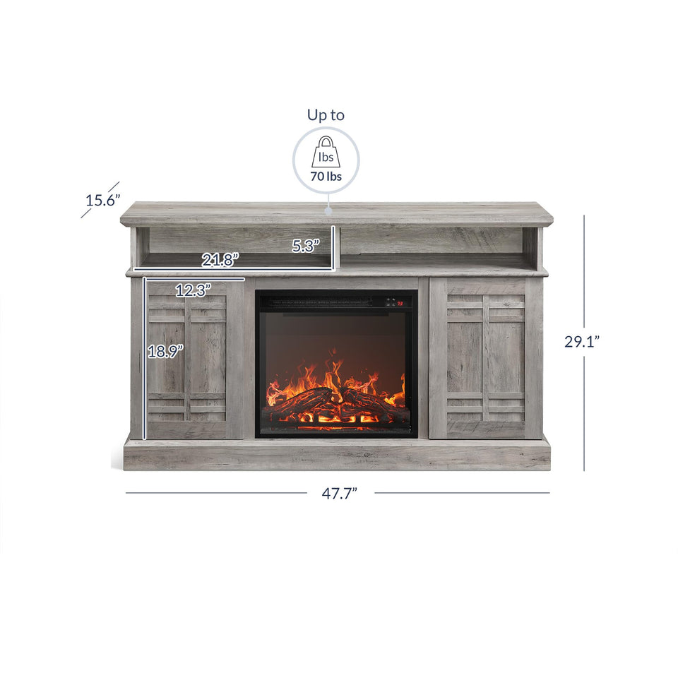 BELLEZE Traditional 58" Rustic TV Stand with 23" Electric Fireplace Heater with Sound, Media Entertainment Center Console Table for TV up to 65" with Open Storage Shelves and Cabinets - Espresso