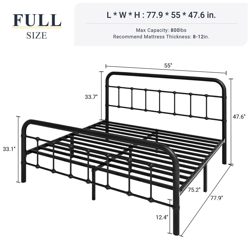 Allewie King Size Metal Platform Bed Frame with Victorian Style Wrought Iron-Art Headboard/Footboard, No Box Spring Required, Black