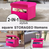 LINMAGCO Ottoman Storage Ottoman with Storage Small Foot Rest Stool Under Desk Stool Short Folding Footrest Linen Cloth Dark Gray 16X12X12IN