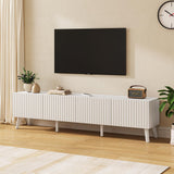 UKAOCAI 86.61'' Tambour TV Stand for 55-85 Inch, Modern Entertainment Center with Large Storage Cabinet & Open Shelves, TV Console with Sliding Doors for Living Room, Bedroom, Natural