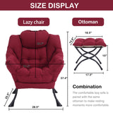 LITA Lazy Chair with Ottoman, Modern Accent Leisure Upholstered Lazy Sofa Armchair, Contemporary Lounge Reading Chair with Armrests and a Side Pocket for Living Room, Bedroom & Small Space, Dark Grey