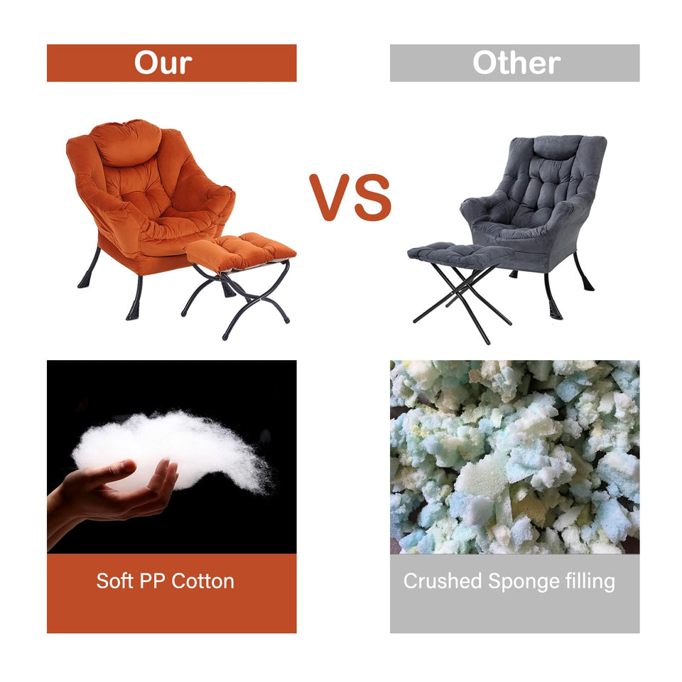 LITA Lazy Chair with Ottoman, Modern Accent Leisure Upholstered Lazy Sofa Armchair, Contemporary Lounge Reading Chair with Armrests and a Side Pocket for Living Room, Bedroom & Small Space, Dark Grey