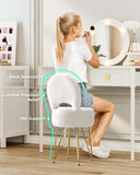 GREENSTELL Small Vanity Stool Chair with Storage and Folding Back, 13" x 13" x 17.7" Faux Fur Soft Ottoman for Teenager, 4 Metal Legs with Anti-Slip Feet, Furry Padded Seat for Makeup, Bedroom, White