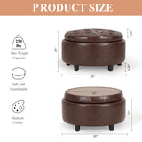 COLAMY Fabric Round Storage Ottoman with Reversible Tray Lid – Multi-Functional Footrest, Hidden Storage, Sturdy & Stylish Small Coffee Table for Living Room, Bedroom, or Entryway(Beige)