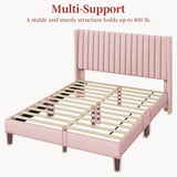 Yaheetech King Bed Frame Upholstered Platform Bed with Fabric Headboard, Wing Edge Design/Non-Slip and Noise-Free/Wooden Slats Support/No Box Spring Needed/Easy Assembly, Ivory King Bed