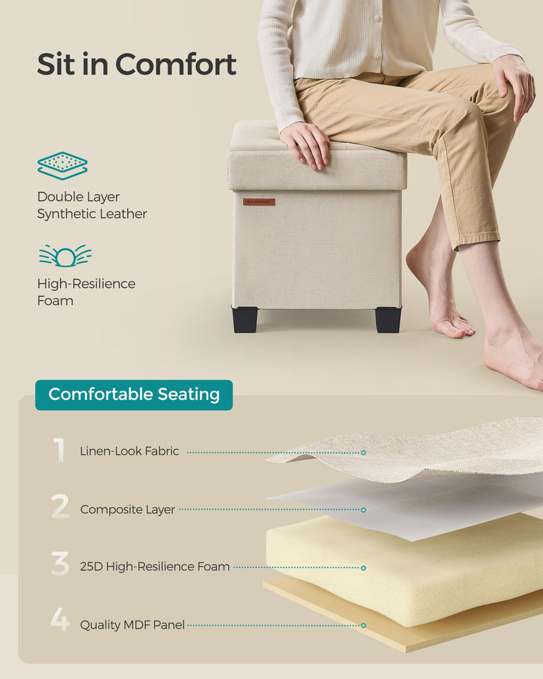 SONGMICS 15 Inches Cube Storage Ottoman, Bedroom Bench with Storage, Foot Stool with Feet, Holds Up to 660 lb, Dark Gray ULSF14GYZ