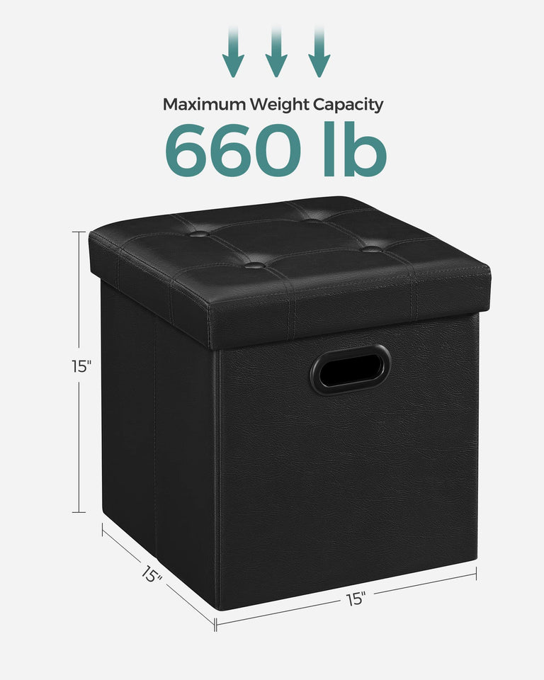 SONGMICS MAZIE Collection - 30 Inches Storage Ottoman Bench with Flipping Lid, Storage Chest Footstool, Load 660 lb, for Entryway, Living Room, Bedroom, Synthetic Leather, Black ULSF45BK