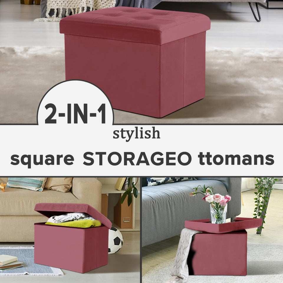 LINMAGCO Ottoman Storage Ottoman with Storage Small Foot Rest Stool Under Desk Stool Short Folding Footrest Linen Cloth Dark Gray 16X12X12IN