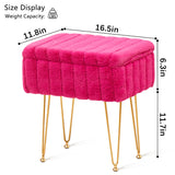 Wimarsbon Storage Ottoman, Vanity Stools with Metal Legs, 16.5" x 11.8" x 18" Modern Faux Mink Fur Footstool, Makeup Chair with Anti-Slip Feet, Accent Table,Footrest,Storage Bench for Bedroom